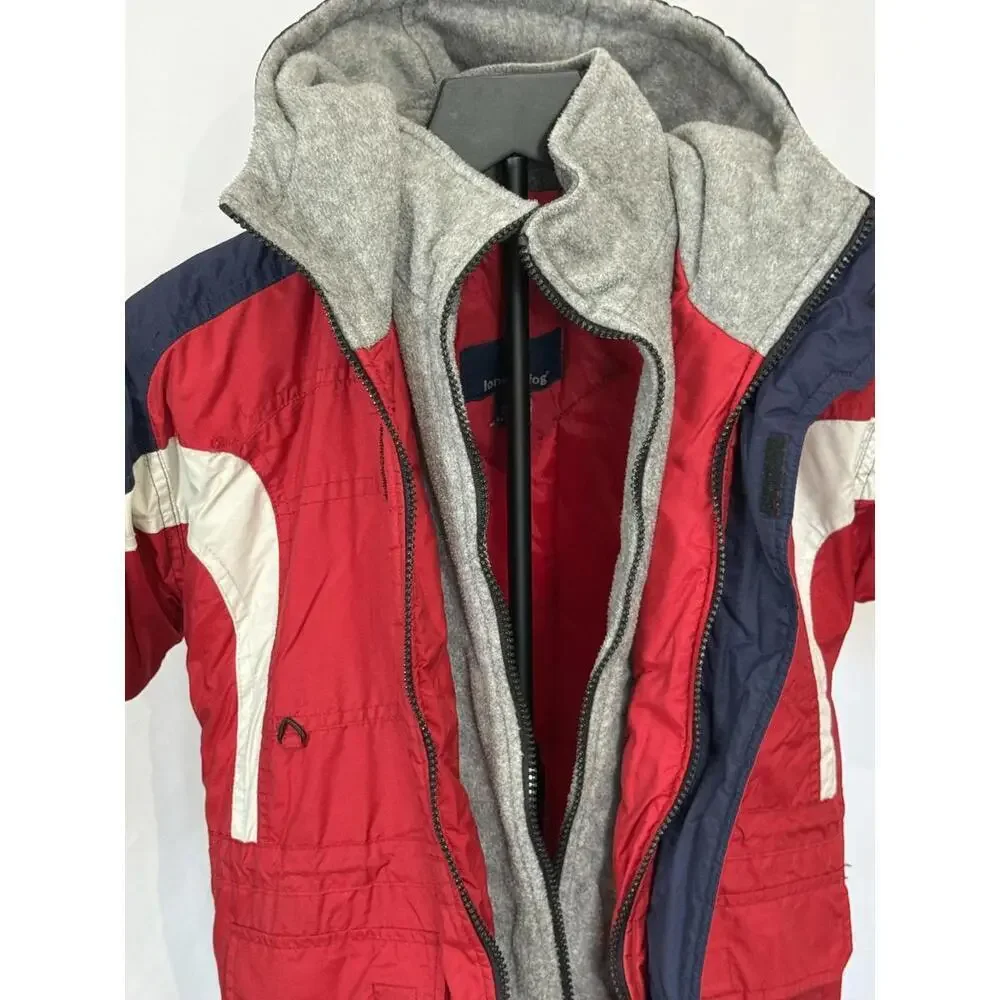 London Fog Jacket Boys Small 4 Red Navy Hooded Fleece Lined Heavy Winter Snow